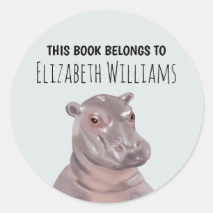 Hippo Illustration Personalisiert Name School Runder Aufkleber