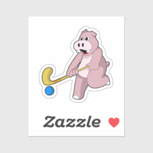 Hippo im Hockey mit Hockey-Schläger Aufkleber