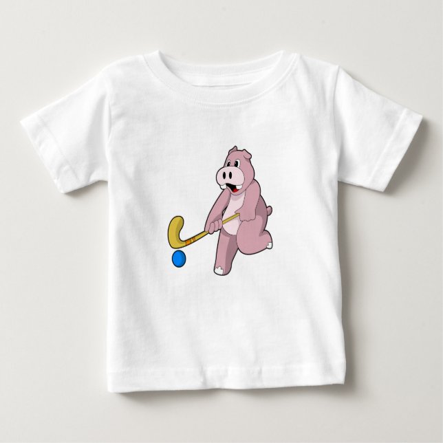 Hippo im Hockey mit Hockey-Schläger Baby T-shirt (Vorderseite)