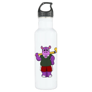 Hippo im Hockey mit Hockey-Schläger Edelstahlflasche