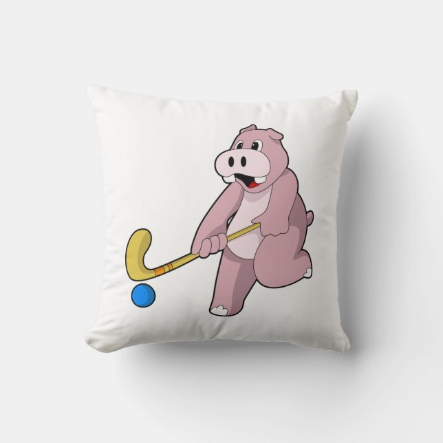Hippo im Hockey mit Hockey-Schläger Kissen (Vorderseite)