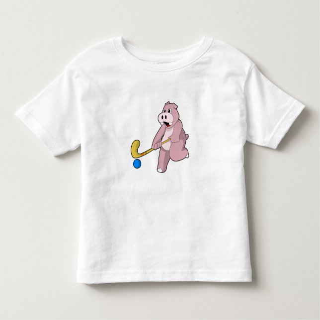 Hippo im Hockey mit Hockey-Schläger Kleinkind T-shirt (Vorderseite)