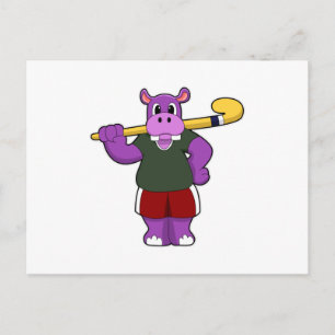 Hippo im Hockey mit Hockey-Schläger Postkarte