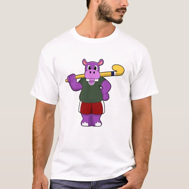 Hippo im Hockey mit Hockey-Schläger T-Shirt (Vorderseite)