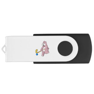 Hippo im Hockey mit Hockey-Schläger USB Stick