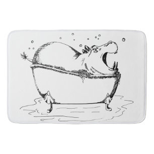 Hippo in Bath Fun Illustration Black Badematte
