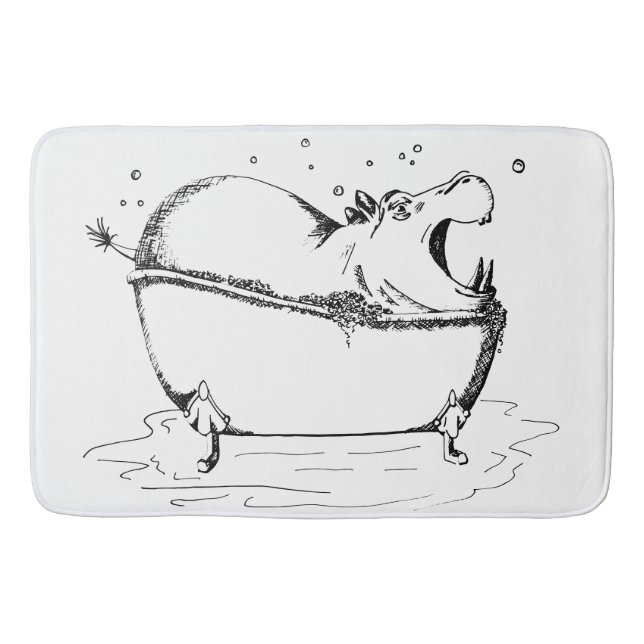 Hippo in Bath Fun Illustration Black Badematte (Vorderseite)