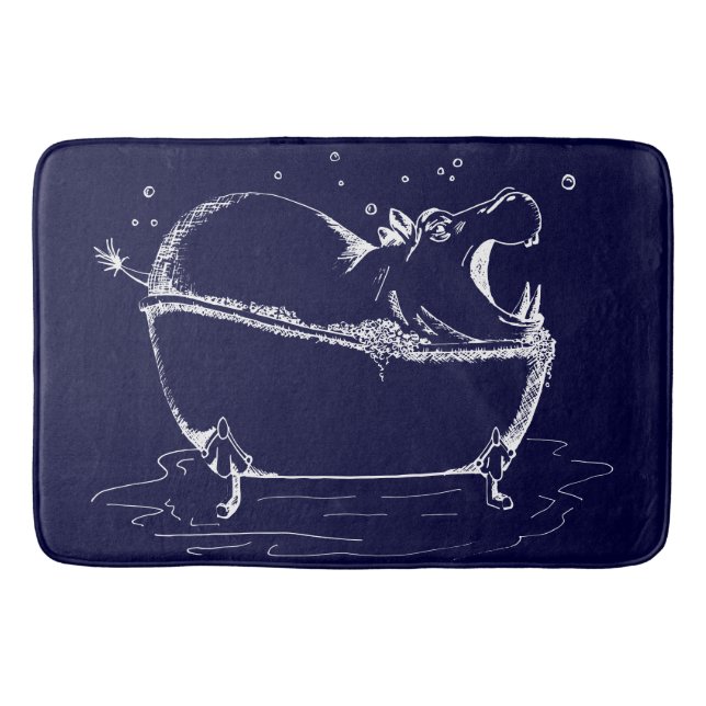Hippo in Bath Fun Illustration Navy Badematte (Vorderseite)