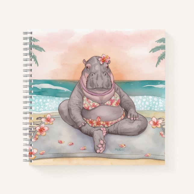 Hippo in bikini is on the beach relaxing notizbuch (Vorderseite)