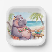 Hippo in bikini relax by the beach 