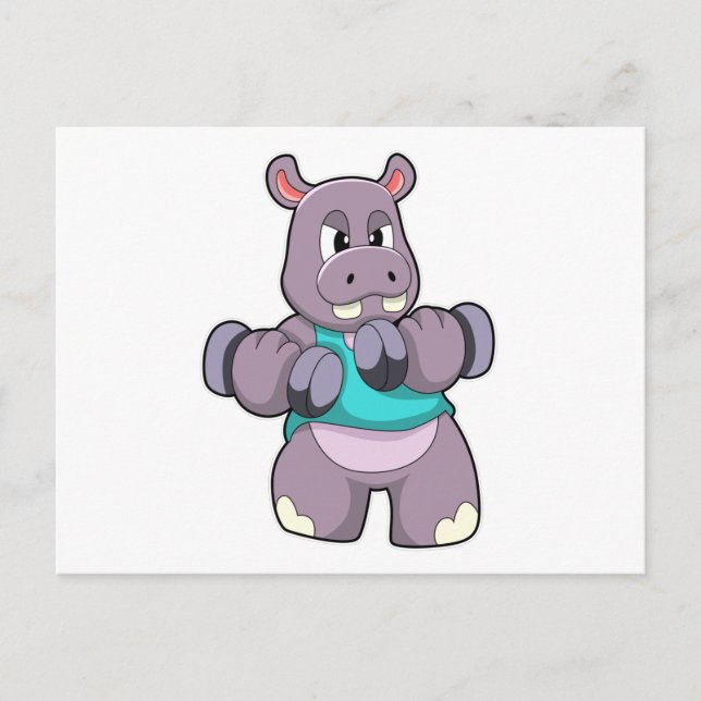 Hippo in Bodybuilding mit Dumbells Postkarte (Vorderseite)