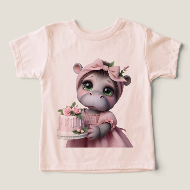Hippo in einem rosa Kleid mit Kuchen (Design Vorderseite)