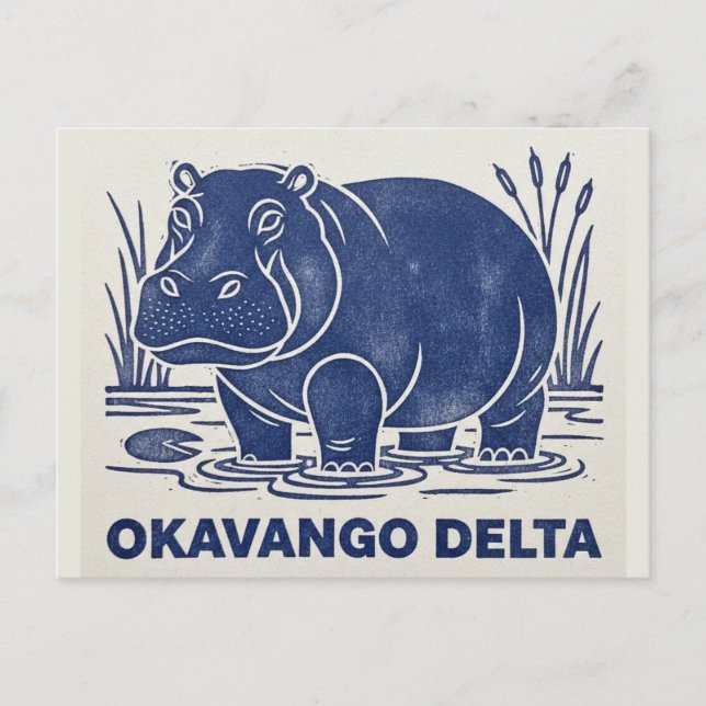 Hippo in Okavango Delta Botswana Postkarte (Vorderseite)