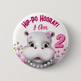 Hippo in Pearls Pink Floral Girl Geburtstag Button