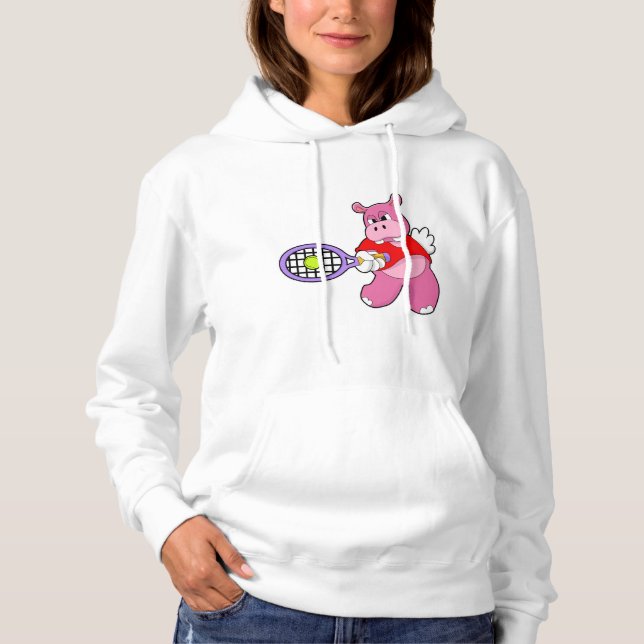 Hippo in Tennis mit Tennisschläger Hoodie (Vorderseite)