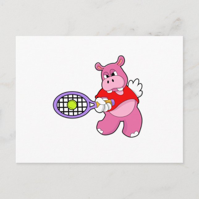 Hippo in Tennis mit Tennisschläger Postkarte (Vorderseite)