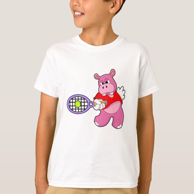 Hippo in Tennis mit Tennisschläger T-Shirt (Vorderseite)