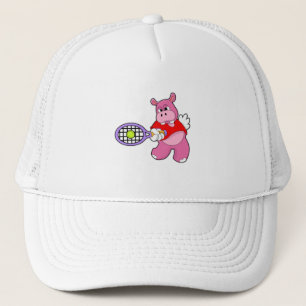 Hippo in Tennis mit Tennisschläger Truckerkappe
