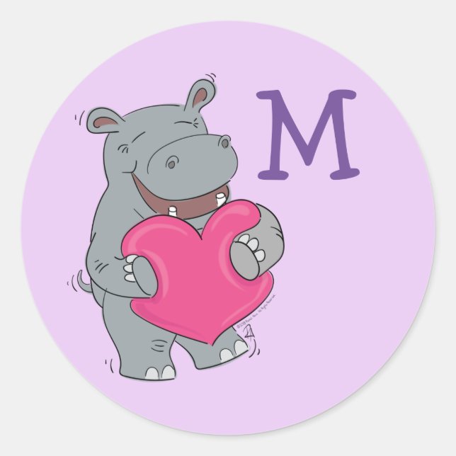 Hippo Kid Niedlich Valentine Name Umschlag Aufkleb Runder Aufkleber (Vorderseite)