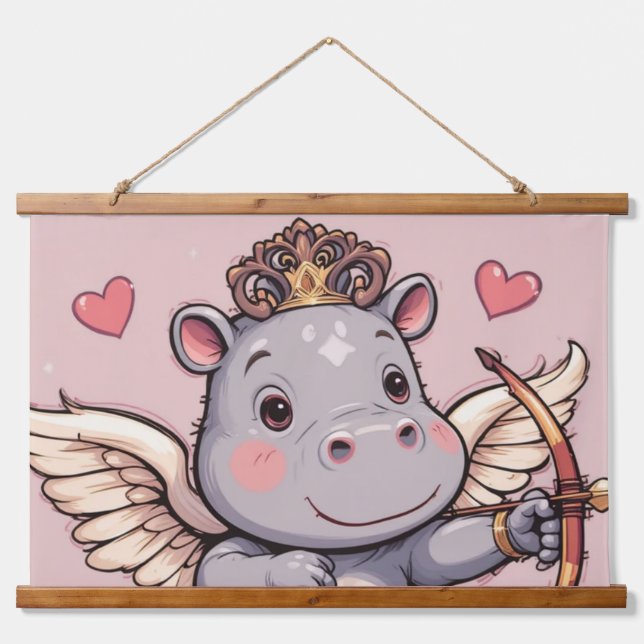Hippo Liebe cupid Wandteppich Mit Holzrahmen (Vorne)