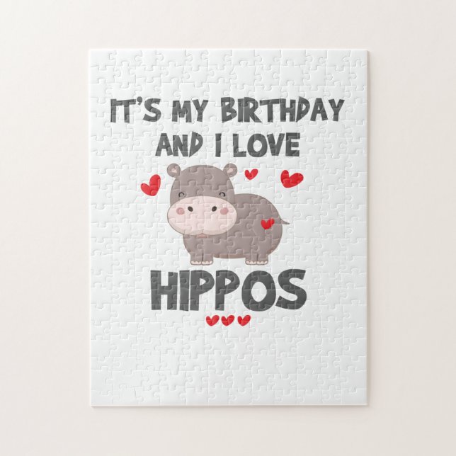 Hippo Lover It's My Birthday and I Love Hippos Puzzle (Vertikal)