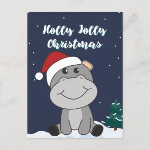Hippo Merry Christmas Winter Animals Hippos Holida Feiertagspostkarte