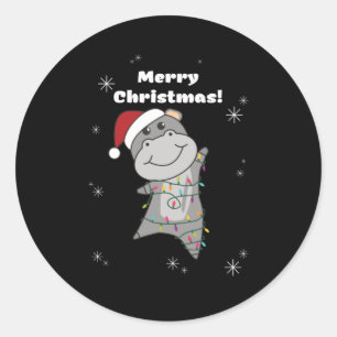 Hippo Merry Christmas Winter Animals Hippos Runder Aufkleber
