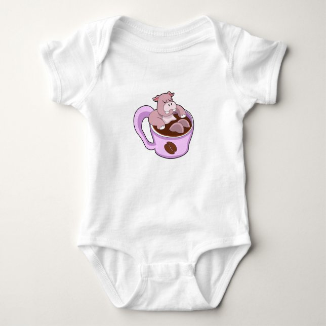 Hippo mit Kaffee-Cup Baby Strampler (Vorderseite)