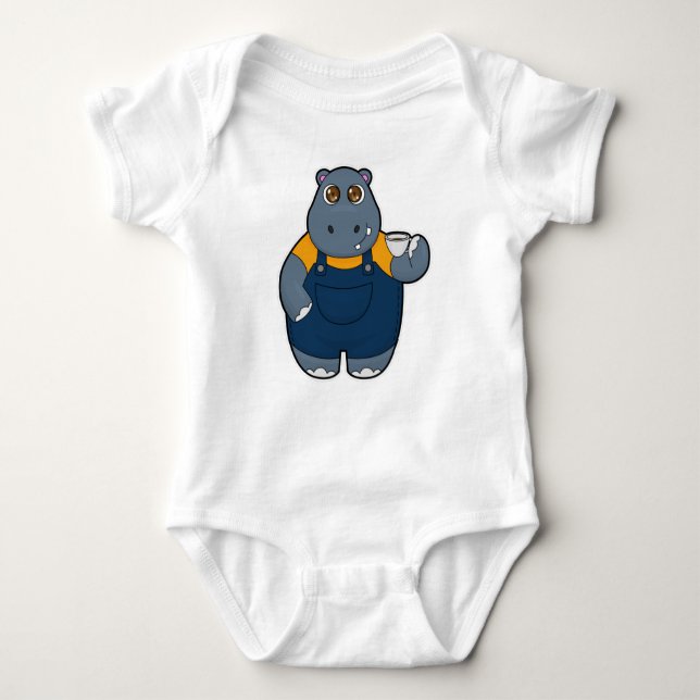 Hippo mit Kaffee-Cup Baby Strampler (Vorderseite)