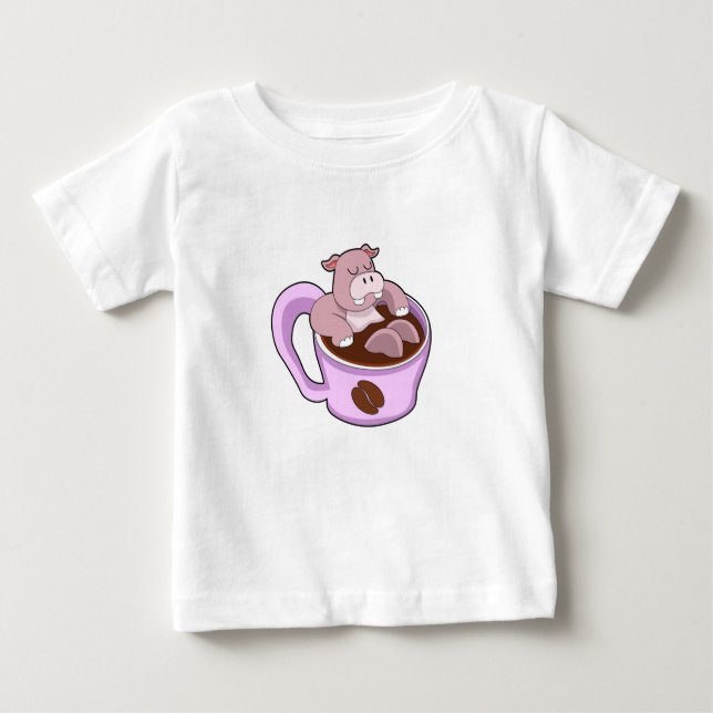 Hippo mit Kaffee-Cup Baby T-shirt (Vorderseite)