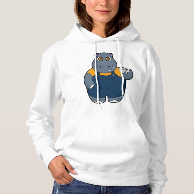 Hippo mit Kaffee-Cup Hoodie (Vorderseite)
