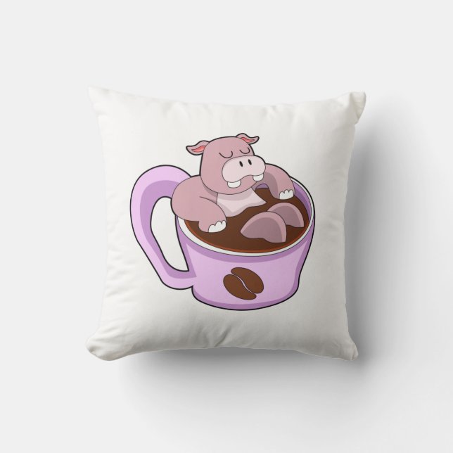 Hippo mit Kaffee-Cup Kissen (Vorderseite)