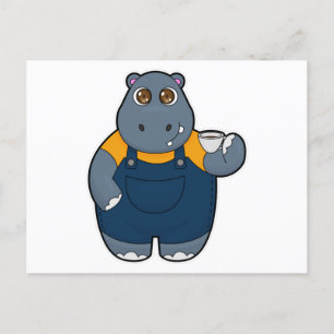 Hippo mit Kaffee-Cup Postkarte