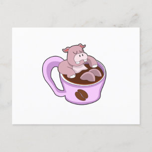 Hippo mit Kaffee-Cup Postkarte