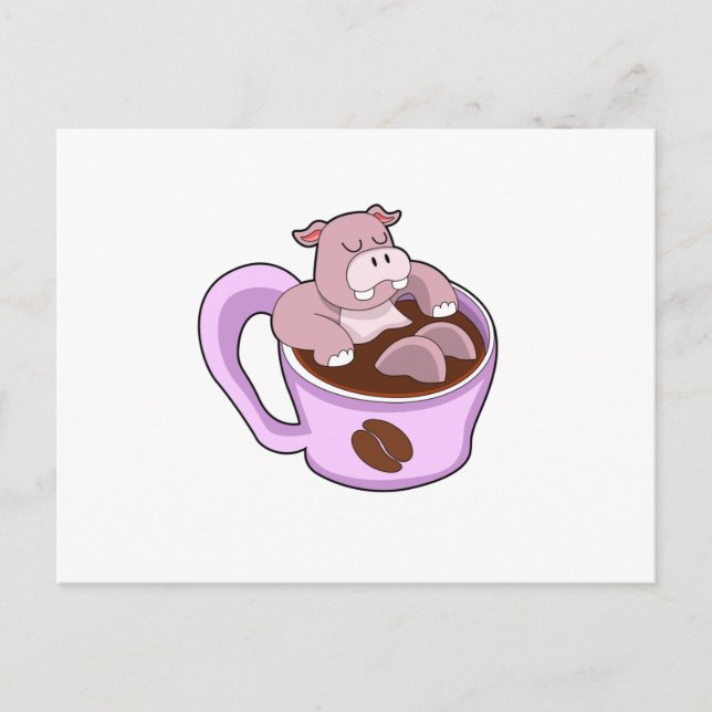Hippo mit Kaffee-Cup Postkarte (Vorderseite)