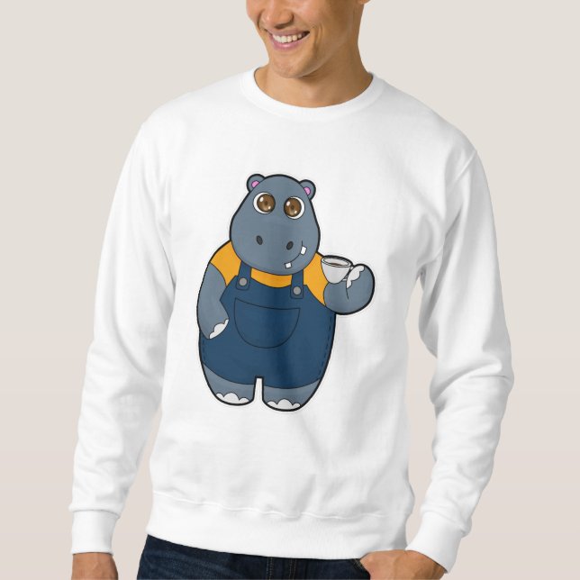 Hippo mit Kaffee-Cup Sweatshirt (Vorderseite)