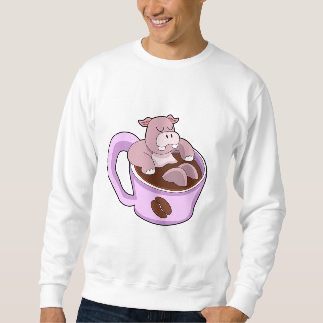 Hippo mit Kaffee-Cup Sweatshirt (Vorderseite)