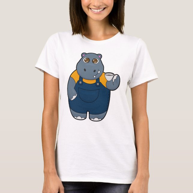 Hippo mit Kaffee-Cup T-Shirt (Vorderseite)