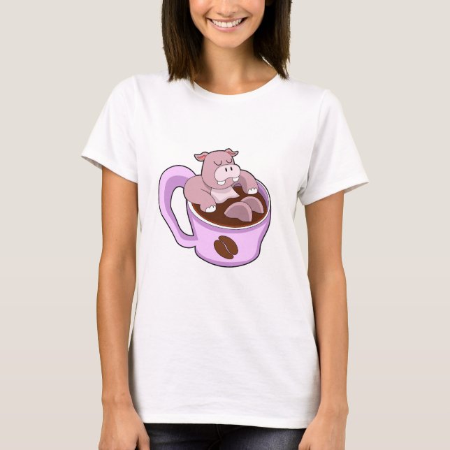 Hippo mit Kaffee-Cup T-Shirt (Vorderseite)