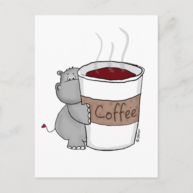 Hippo mit Kaffee Postkarte (Vorderseite)