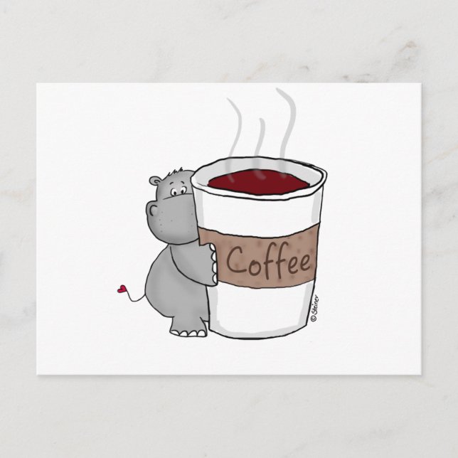 Hippo mit Kaffee Postkarte (Vorderseite)