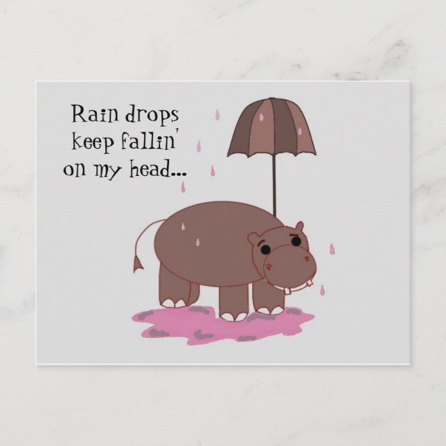 Hippo mit Regenschirm Postkarte (Vorderseite)
