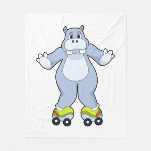 Hippo mit Roller-Skaten Fleecedecke