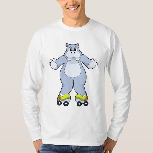 Hippo mit Roller-Skaten T-Shirt (Vorderseite)
