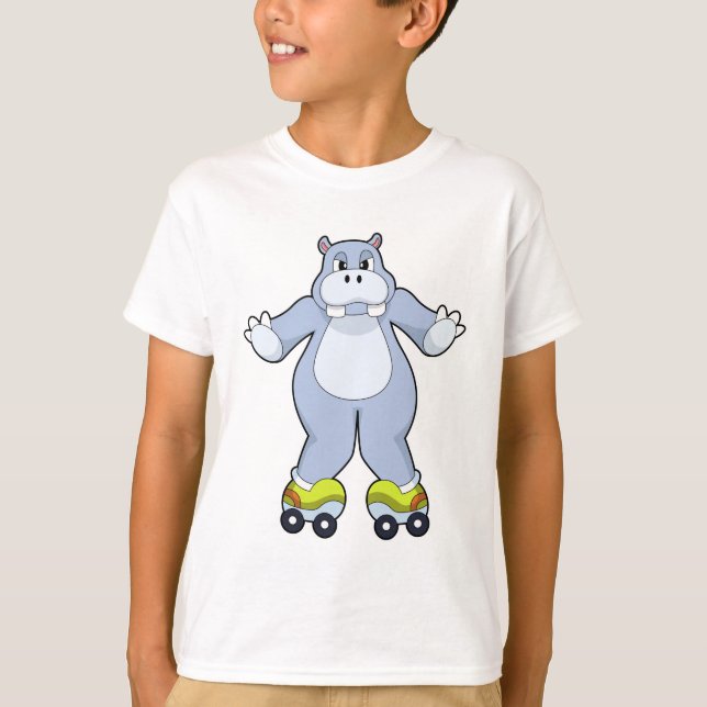 Hippo mit Roller-Skaten T-Shirt (Vorderseite)