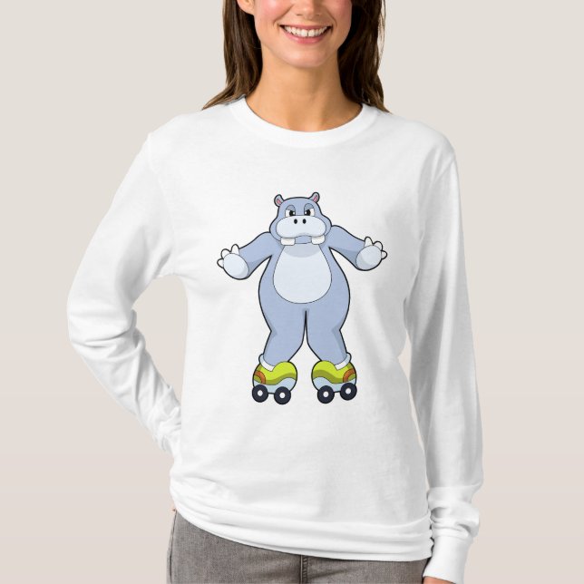 Hippo mit Roller-Skaten T-Shirt (Vorderseite)