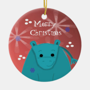 Hippo mit Snowflake Design Keramik Ornament