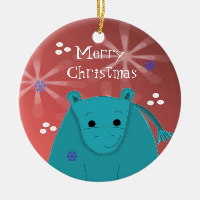 Hippo mit Snowflake Design Keramik Ornament (Vorne)