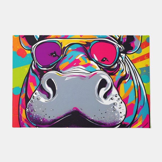 Hippo mit Sonnenbrille Pop Art Fußmatte (Vorderseite)