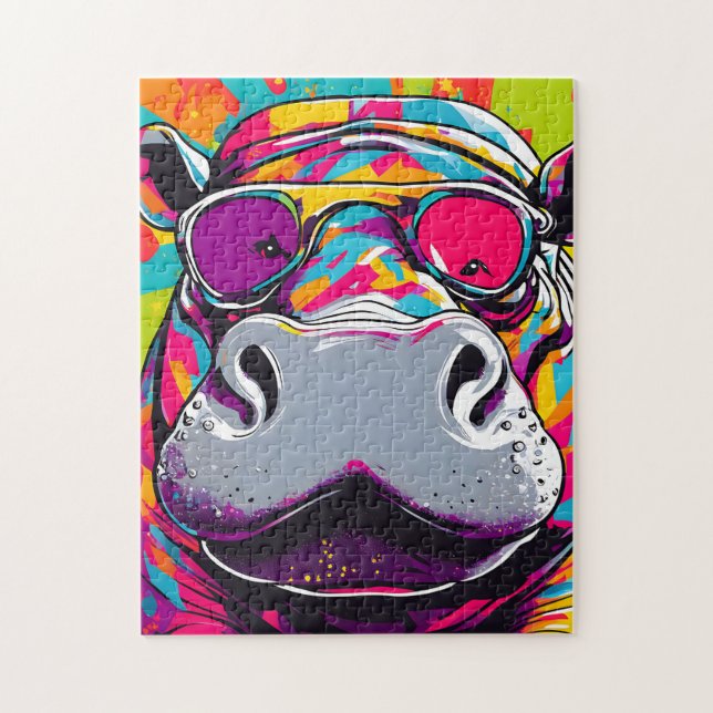 Hippo mit Sonnenbrille Pop Art Puzzle (Vertikal)